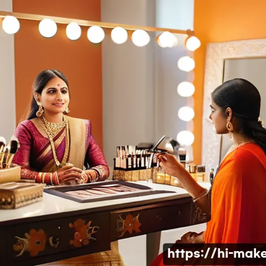 메이크업아티스트의 고객 관리 방법 - A professional makeup artist attentively listening to a female client in a bright, elegant studio de...