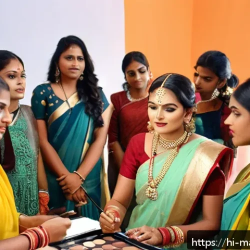 메이크업아티스트가 추천하는 실습 기관 - A modern makeup training center classroom scene showcasing a diverse group of young Indian students ...